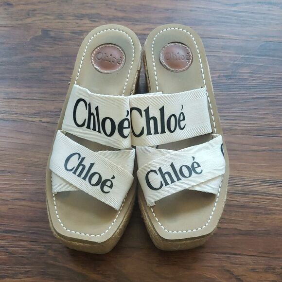 Chloe Cream Chic Edgy Feminine Trendy Y2K Canvas Platform Chunky Sandals Size 40 - Picture 1 of 6